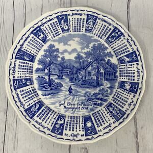 Alfred Meakin Staffordshire England 1974 Calendar Plate Blue White Zodiac 9 Inch